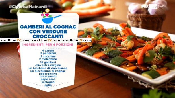 gamberi al cognac con verdure croccanti