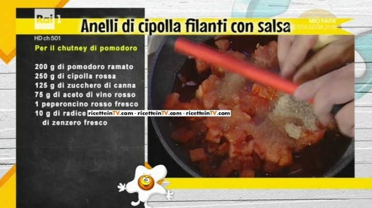 anelli di cipolla filanti con salsa di Hiro Shoda