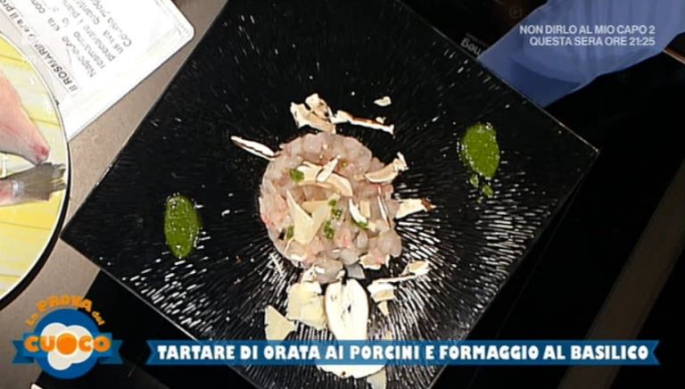 tartare di orata e porcini con formaggio al basilico