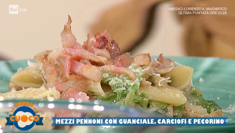 mezzi pennoni con guanciale carciofi e pecorino di Anna Maria Palma