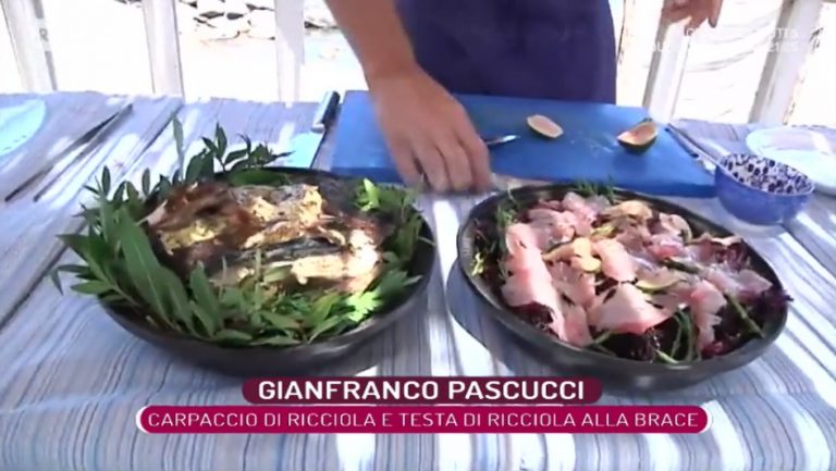 carpaccio di ricciola e testa alla brace