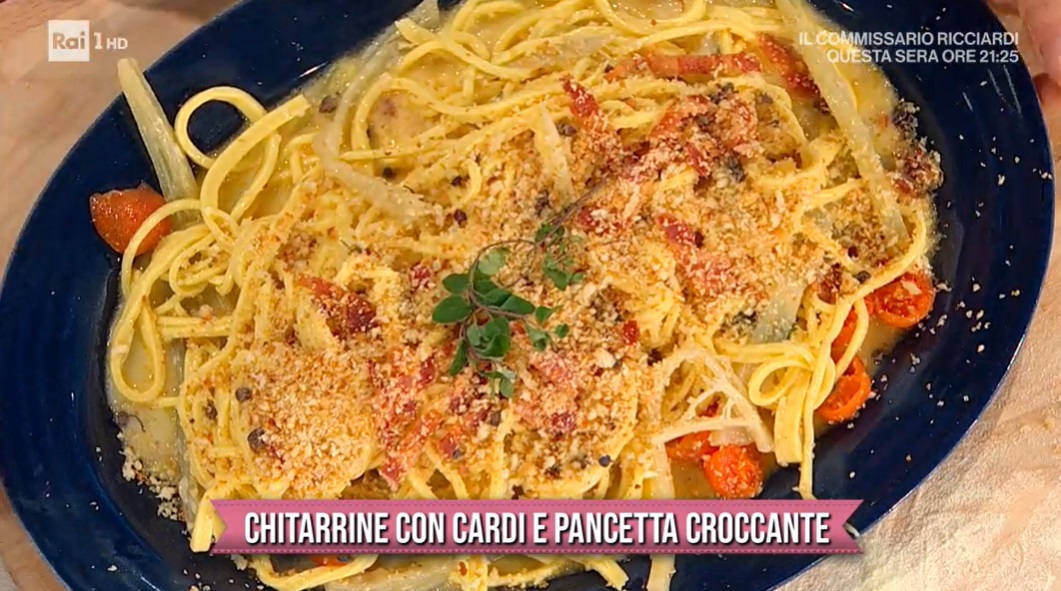 chitarrine con cardi e pancetta croccante di Antonella Ricci