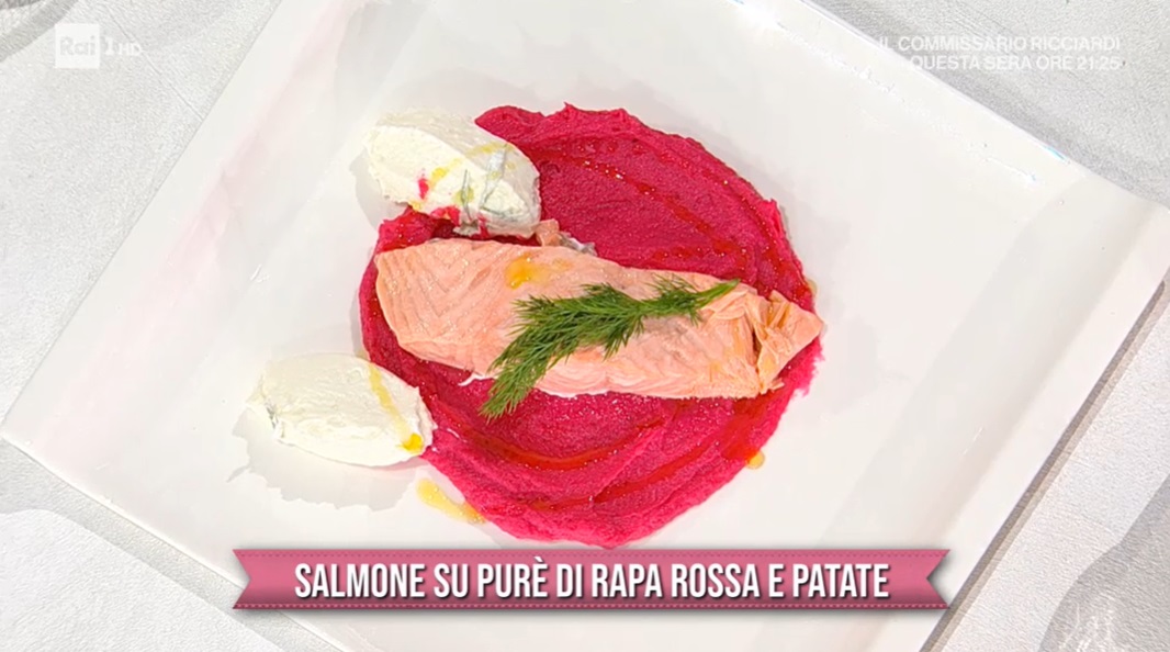 salmone su purè di rapa rossa e patate di Marco Bianchi